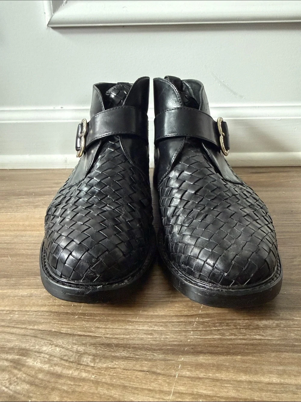 Brighton Krista Woven Leather Ankle Boots Booties Heart Buckle Black Women's 8M